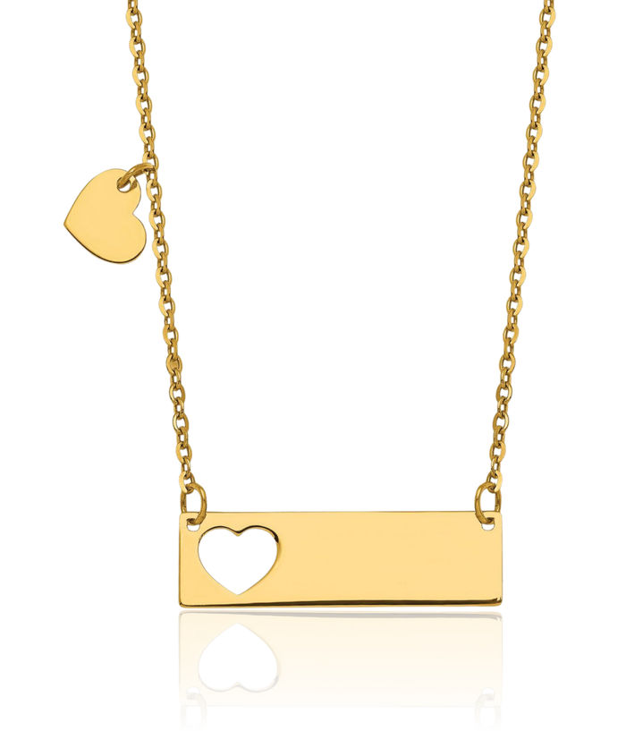 14K Solid Yellow Gold Heart Bar Necklace Chain