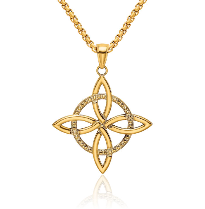 14K Solid Yellow Gold Heart Irish Claddagh Celtic Eternity Love Knot Necklace Chain Pendant Charm Jewelry