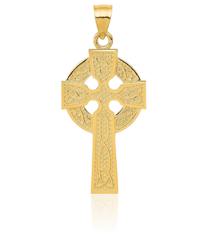 14K Solid Yellow Gold Heart Irish Claddagh Celtic Iona Holy Cross Necklace Religious Chain Pendant Jesus Christ Charm Jewelry