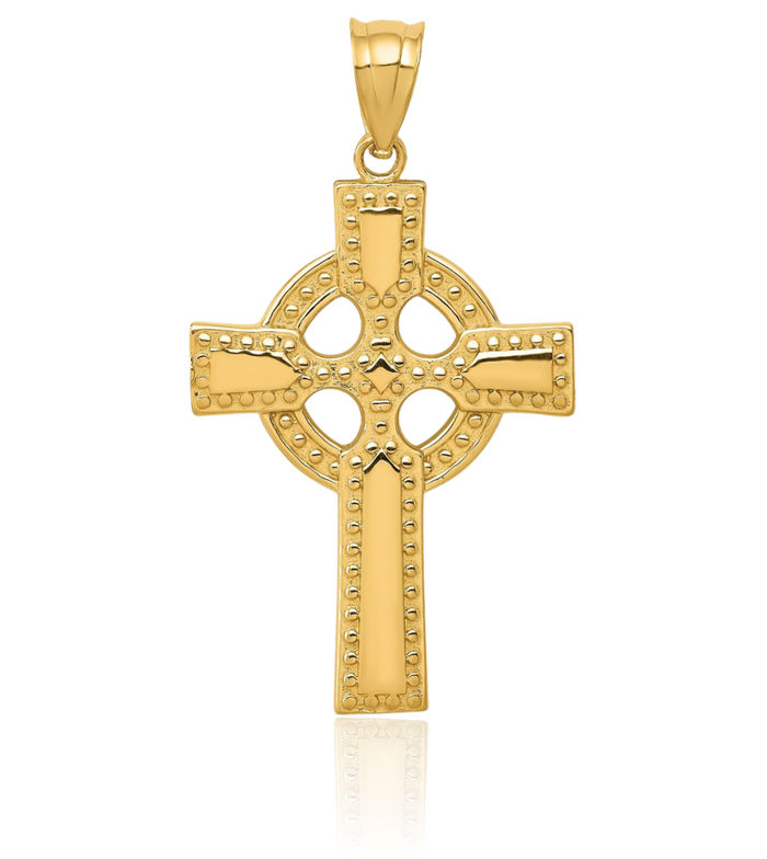 14K Solid Yellow Gold Heart Irish Claddagh Celtic Iona Holy Cross Necklace Religious Chain Pendant Jesus Christ Charm Jewelry