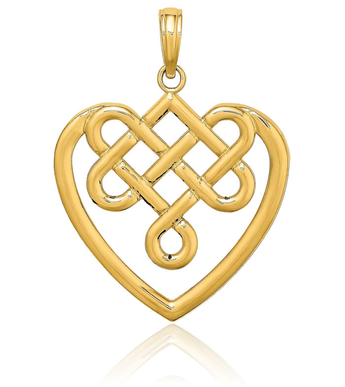 14K Solid Yellow Gold Heart Irish Claddagh Celtic Knot Necklace Love Pendant Charm Jewelry