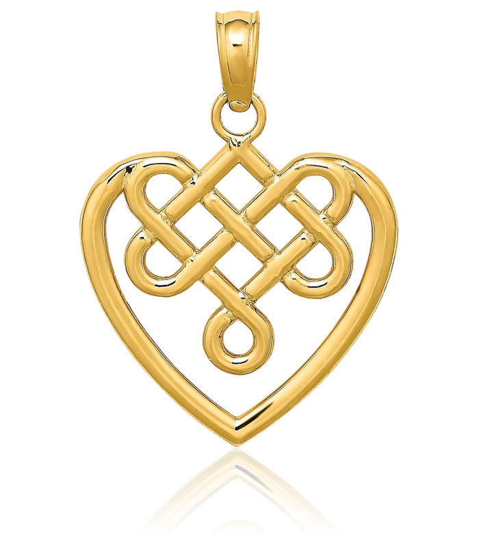 14K Solid Yellow Gold Heart Irish Claddagh Celtic Knot Necklace Love Pendant Charm Jewelry