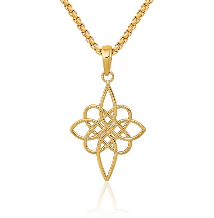 14K Solid Yellow Gold Heart Irish Claddagh Celtic Love Knot Necklace Chain Pendant Charm Jewelry