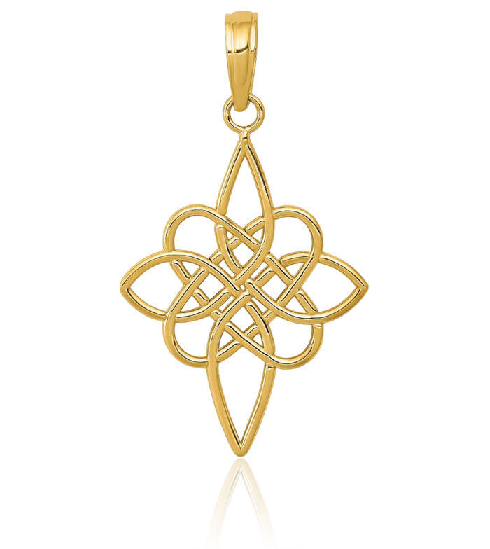 14K Solid Yellow Gold Heart Irish Claddagh Celtic Love Knot Necklace Chain Pendant Charm Jewelry