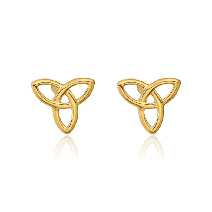 14K Solid Yellow Gold Heart Irish Claddagh Celtic Twisted Love Knot Symbol Stud Earrings Jewelry