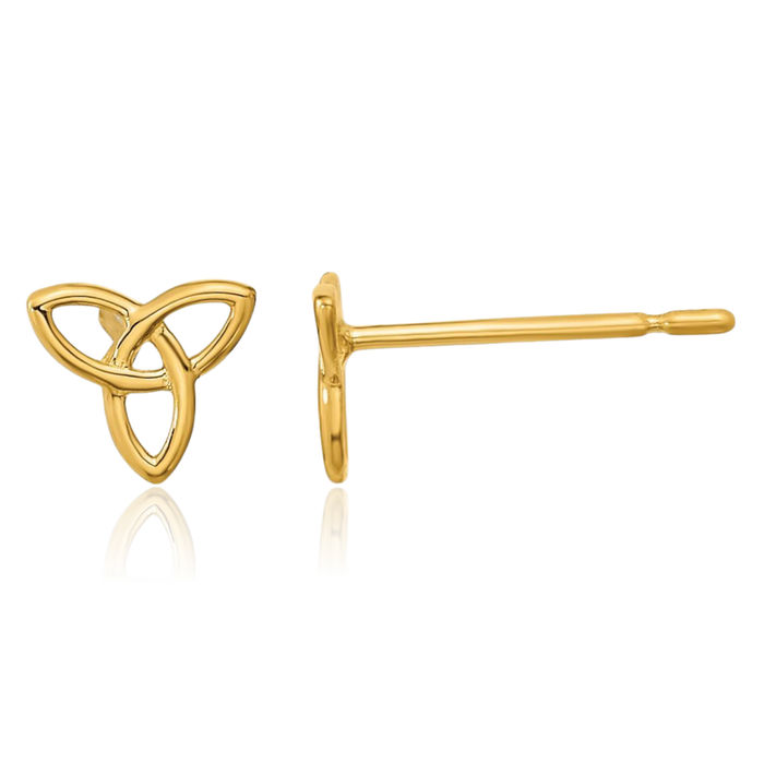 14K Solid Yellow Gold Heart Irish Claddagh Celtic Twisted Love Knot Symbol Stud Earrings Jewelry