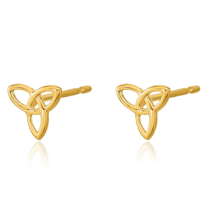 14K Solid Yellow Gold Heart Irish Claddagh Celtic Twisted Love Knot Symbol Stud Earrings Jewelry
