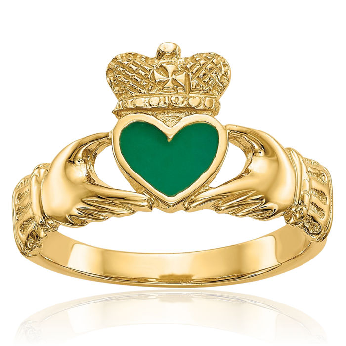 14K Solid Yellow Gold Heart Irish Claddagh Celtic Ring Jewelry