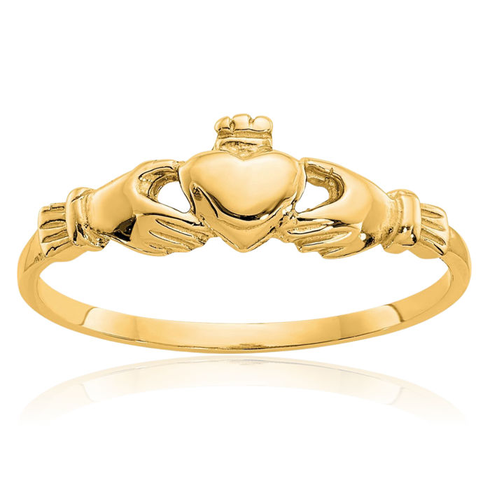 14K Solid Yellow Gold Heart Irish Claddagh Celtic Ring Jewelry