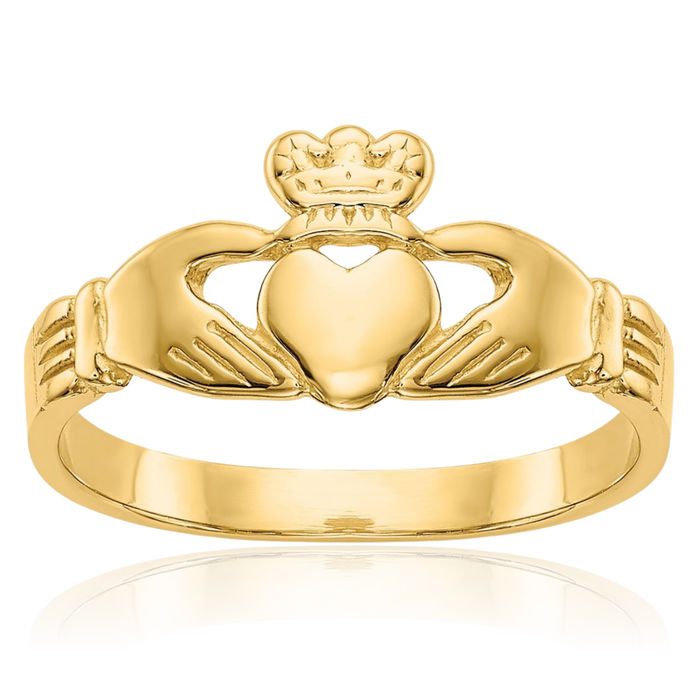 14K Solid Yellow Gold Heart Irish Claddagh Celtic Ring Jewelry