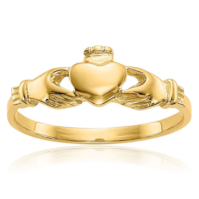 14K Solid Yellow Gold Heart Irish Claddagh Celtic Ring Jewelry