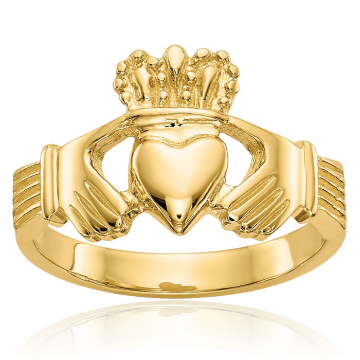 14K Solid Yellow Gold Heart Irish Claddagh Celtic Ring Jewelry