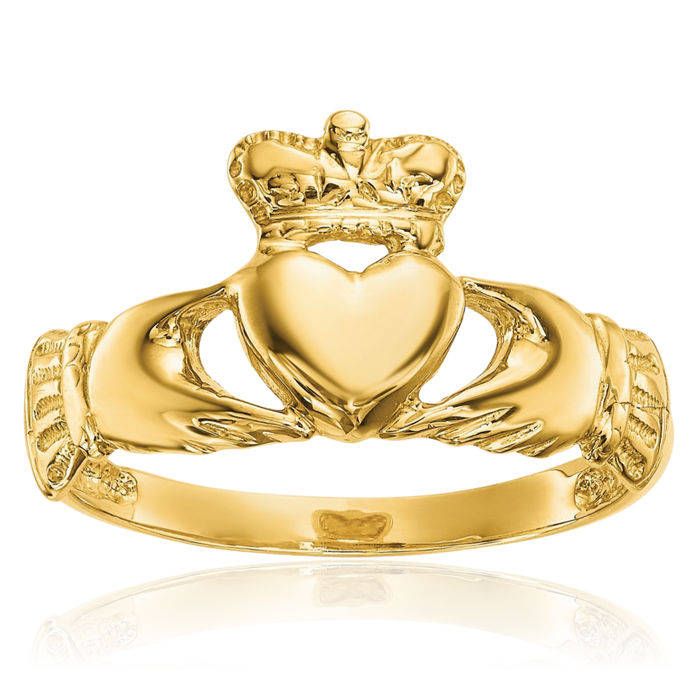 14K Solid Yellow Gold Heart Irish Claddagh Celtic Ring Jewelry