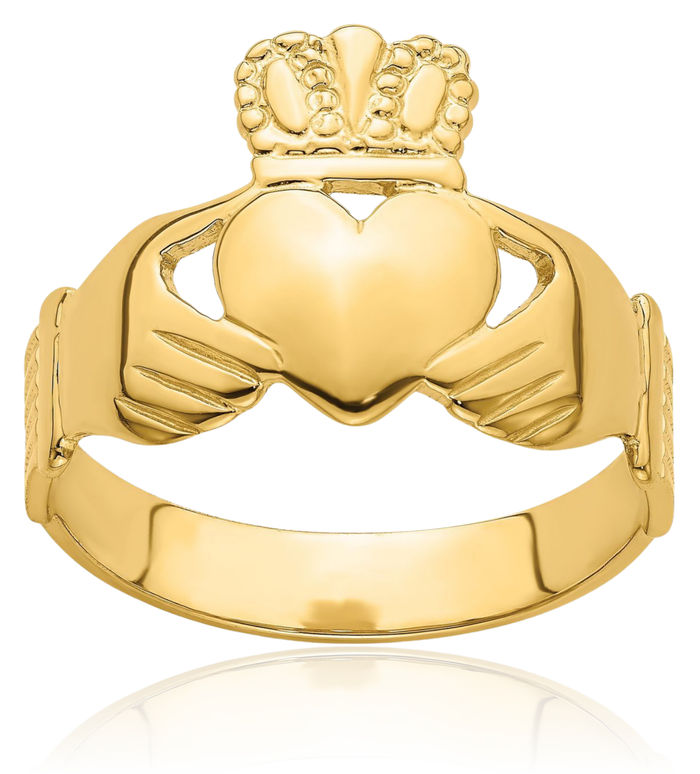 14K Solid Yellow Gold Heart Irish Claddagh Celtic Ring Jewelry