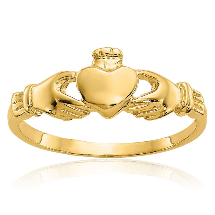 14K Solid Yellow Gold Heart Irish Claddagh Celtic Ring Jewelry