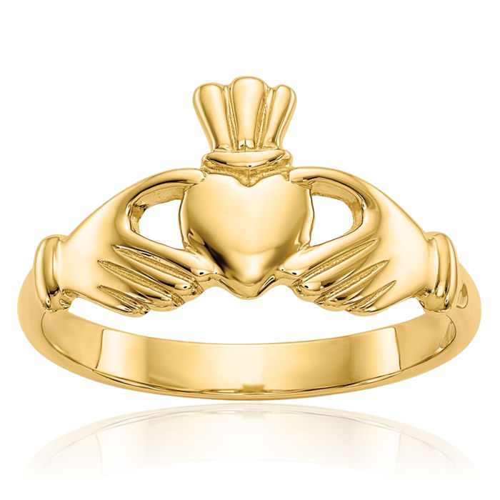 14K Solid Yellow Gold Heart Irish Claddagh Celtic Ring Jewelry