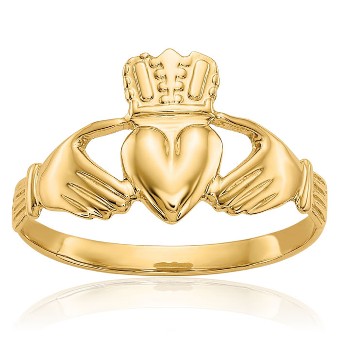 14K Solid Yellow Gold Heart Irish Claddagh Celtic Ring Jewelry