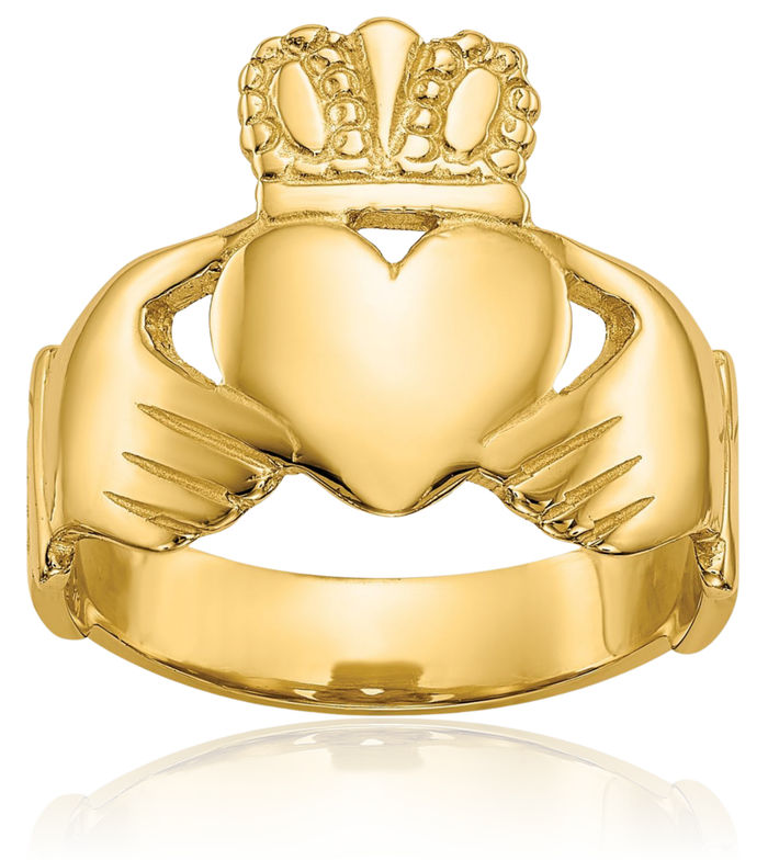 14K Solid Yellow Gold Heart Irish Claddagh Celtic Ring Chunky Dome Statement Band Jewelry