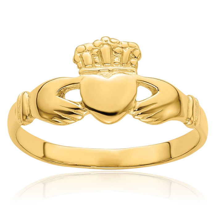 14K Solid Yellow Gold Heart Irish Claddagh Celtic Ring Jewelry