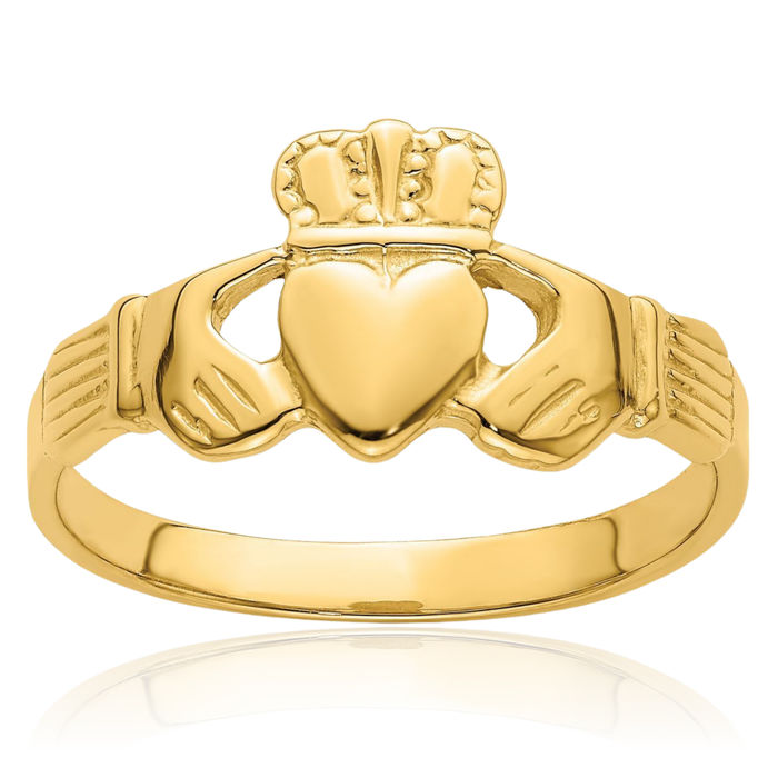 14K Solid Yellow Gold Heart Irish Claddagh Celtic Ring Jewelry