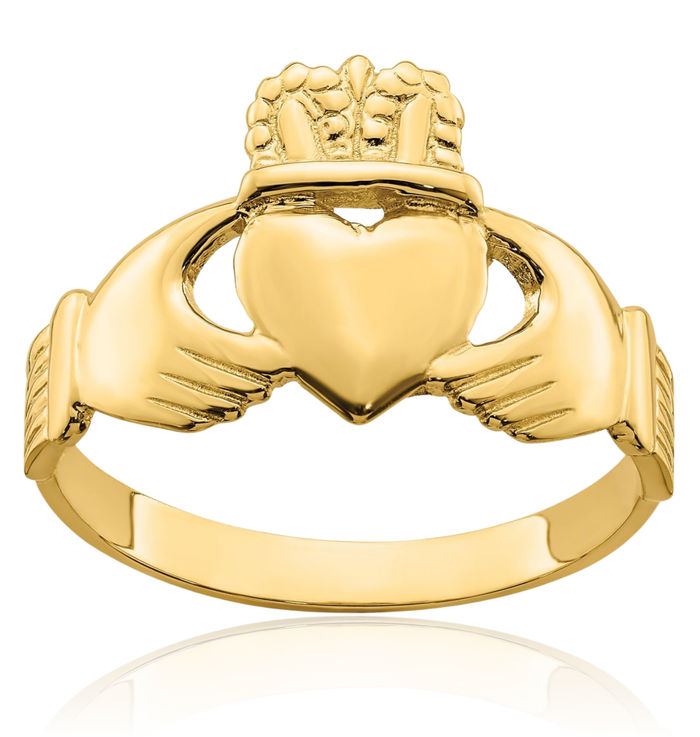 14K Solid Yellow Gold Heart Irish Claddagh Celtic Ring Jewelry