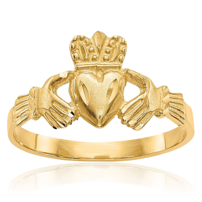 14K Solid Yellow Gold Heart Irish Claddagh Celtic Ring Jewelry