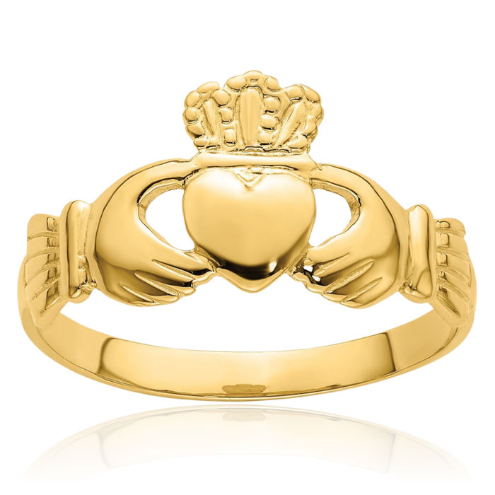 14K Solid Yellow Gold Heart Irish Claddagh Celtic Ring Jewelry
