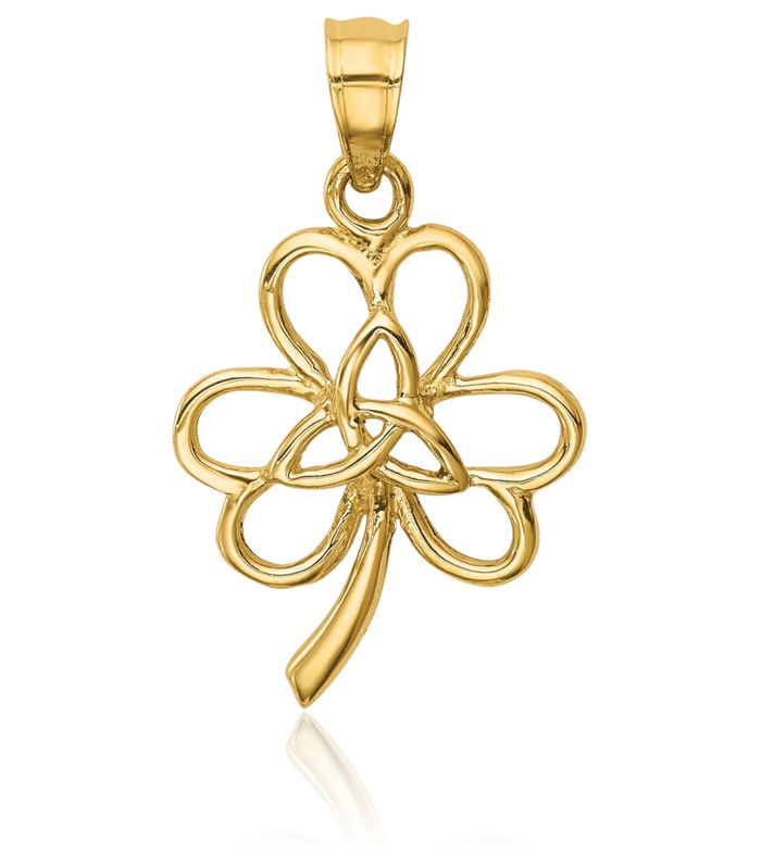 14K Solid Yellow Gold Heart Irish Claddagh Celtic Trinity Knot Lucky Clover Shamrock Flower Leaf Necklace Pendant Triquetra Charm Jewelry