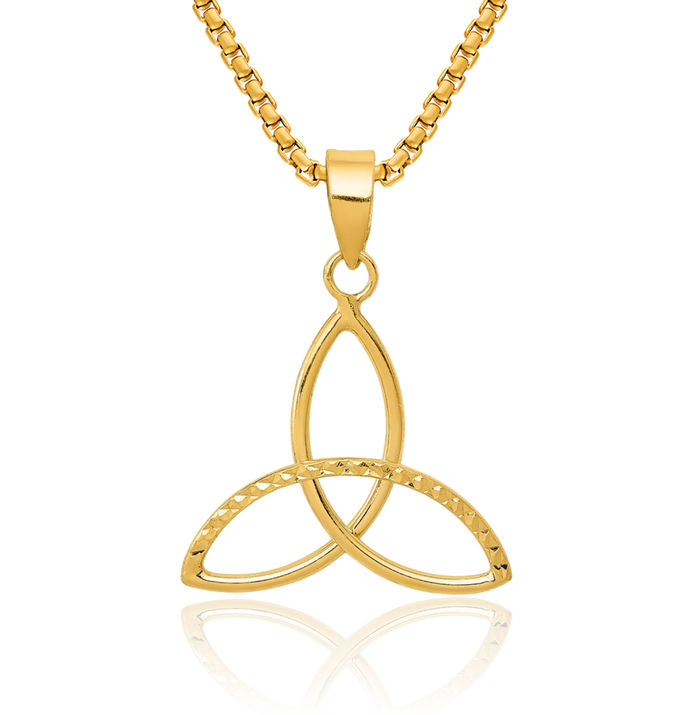 14K Solid Yellow Gold Heart Irish Claddagh Celtic Trinity Love Knot Necklace Pendant Triquetra Charm Jewelry