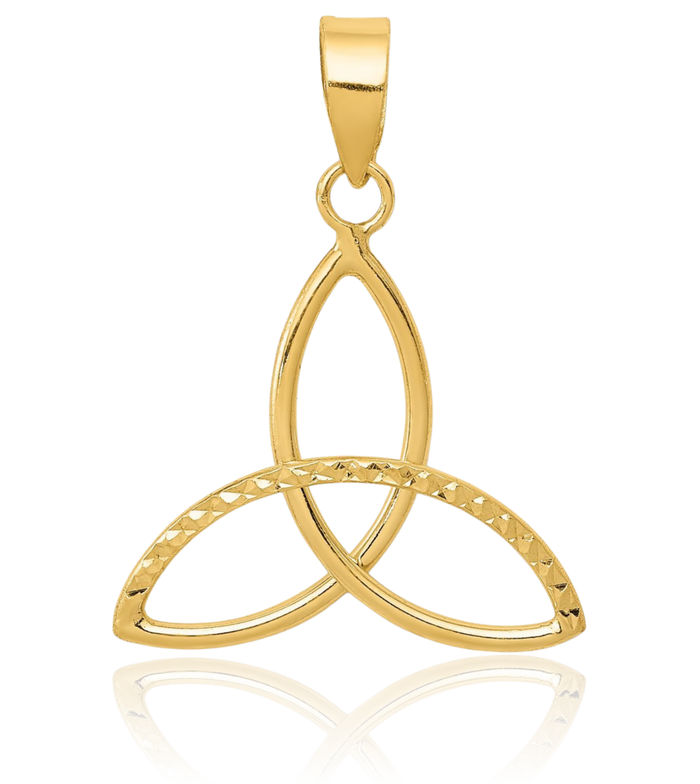 14K Solid Yellow Gold Heart Irish Claddagh Celtic Trinity Love Knot Necklace Pendant Triquetra Charm Jewelry