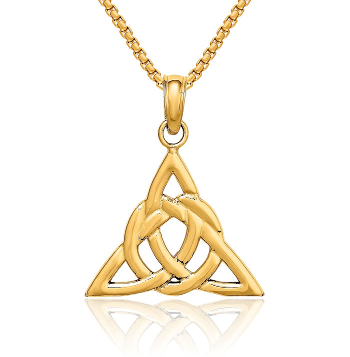 14K Solid Yellow Gold Heart Irish Claddagh Celtic Trinity Love Knot Necklace Pendant Triquetra Charm Jewelry