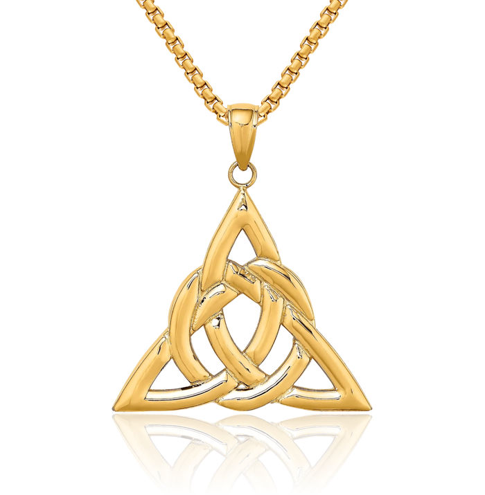 14K Solid Yellow Gold Heart Irish Claddagh Celtic Trinity Love Knot Necklace Pendant Triquetra Charm Jewelry