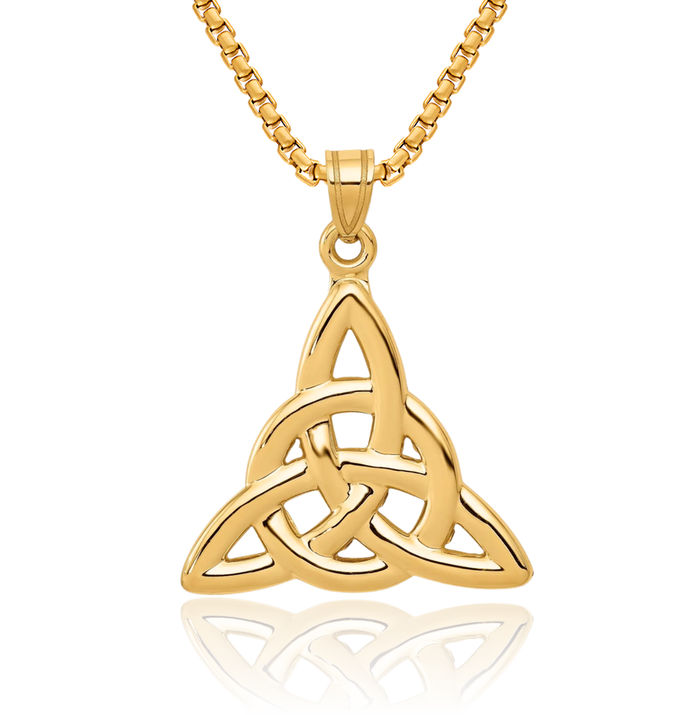 14K Solid Yellow Gold Heart Irish Claddagh Celtic Trinity Love Knot Necklace Pendant Triquetra Charm Jewelry