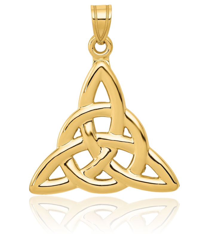 14K Solid Yellow Gold Heart Irish Claddagh Celtic Trinity Love Knot Necklace Pendant Triquetra Charm Jewelry