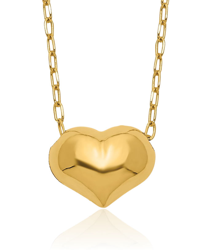 14K Solid Yellow Gold Heart Chain Necklace