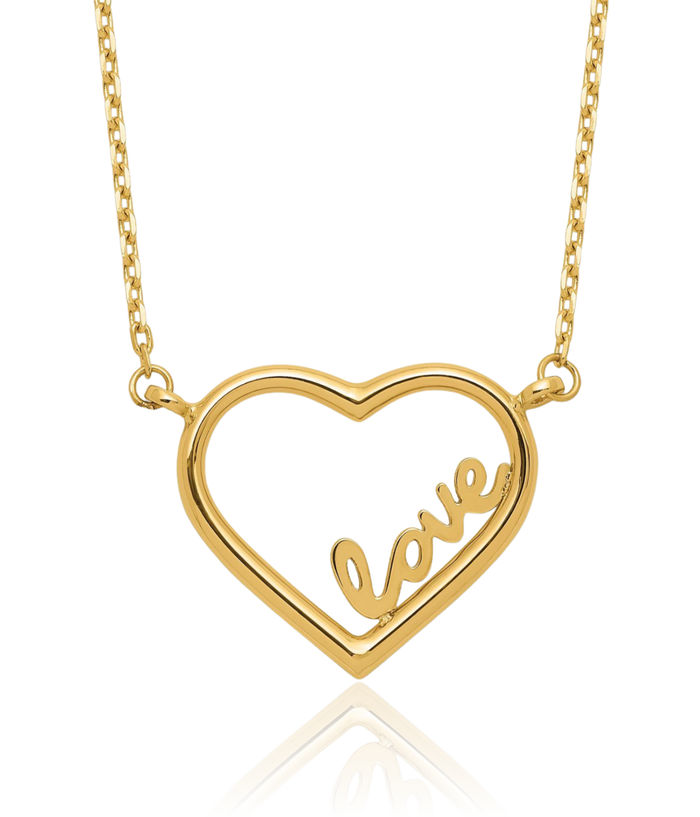 14K Solid Yellow Gold Heart Chain Necklace