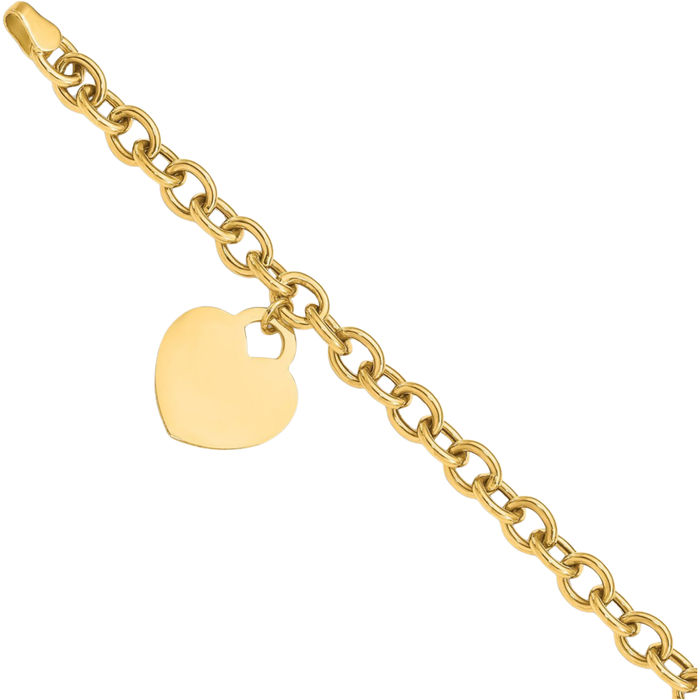 14K Solid Yellow Gold Heart Charm Bracelet