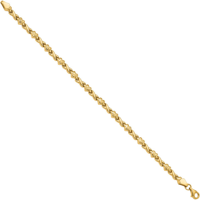 14K Solid Yellow Gold Heart Chain Charm Bracelet