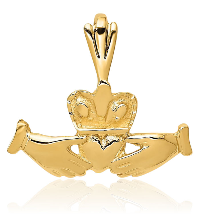 14K Solid Yellow Gold Heart Irish Claddagh Necklace Celtic Charm Pendant Jewelry