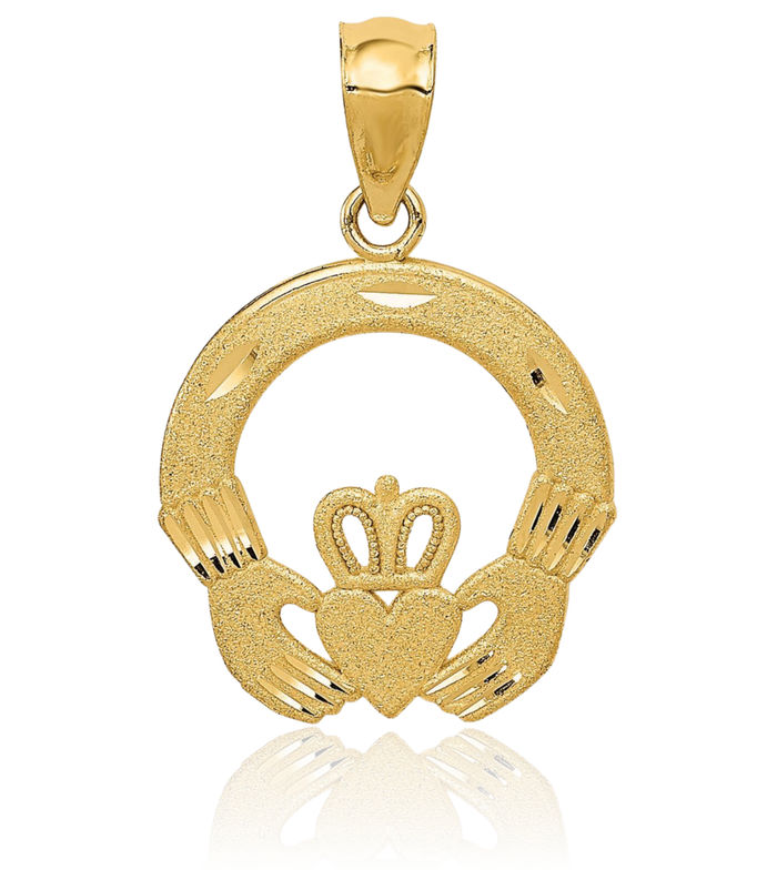 14K Solid Yellow Gold Heart Irish Claddagh Necklace Celtic Charm Pendant Jewelry