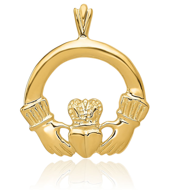 14K Solid Yellow Gold Heart Irish Claddagh Necklace Celtic Charm Pendant Jewelry