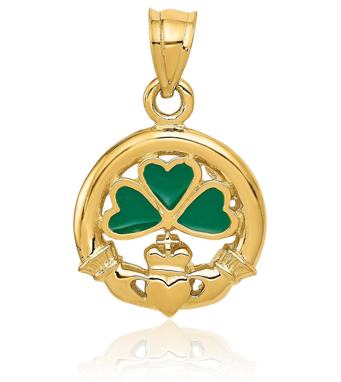 14K Solid Yellow Gold Heart Irish Claddagh Necklace Celtic Charm Pendant Jewelry