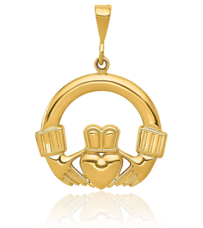 14K Solid Yellow Gold Heart Irish Claddagh Necklace Celtic Charm Pendant Jewelry