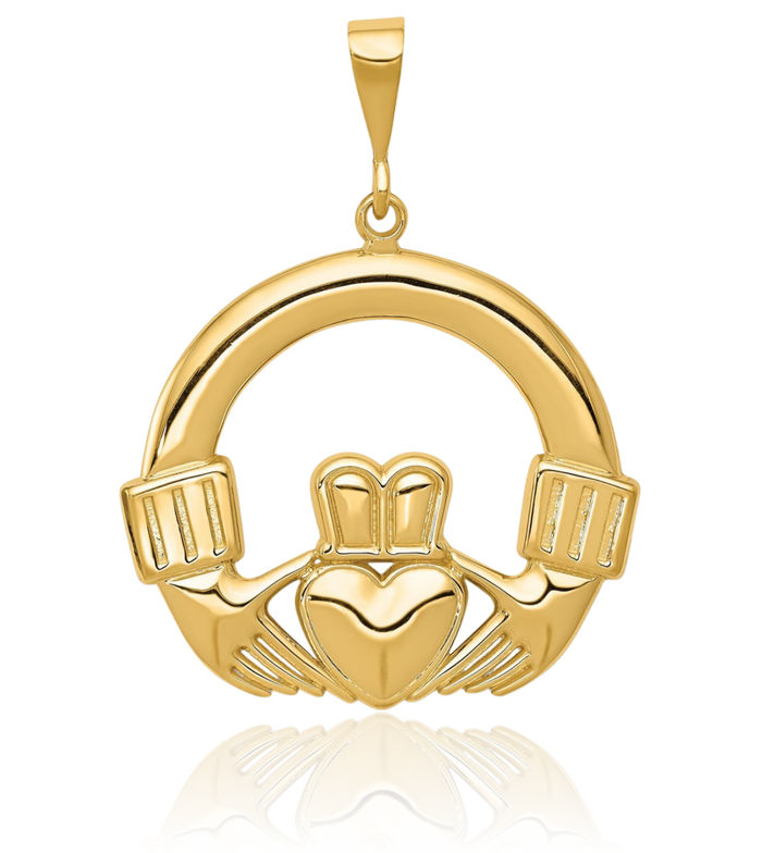 14K Solid Yellow Gold Heart Irish Claddagh Necklace Celtic Charm Pendant Jewelry