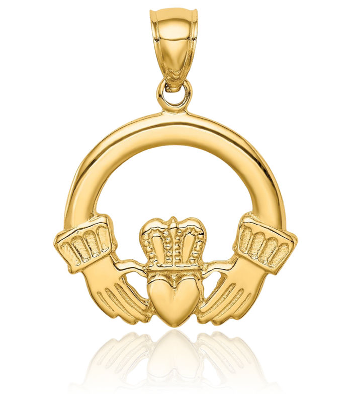14K Solid Yellow Gold Heart Irish Claddagh Necklace Celtic Charm Pendant Jewelry