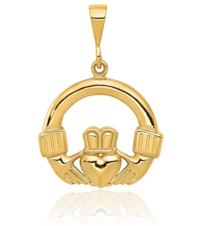 14K Solid Yellow Gold Heart Irish Claddagh Necklace Celtic Charm Pendant Jewelry