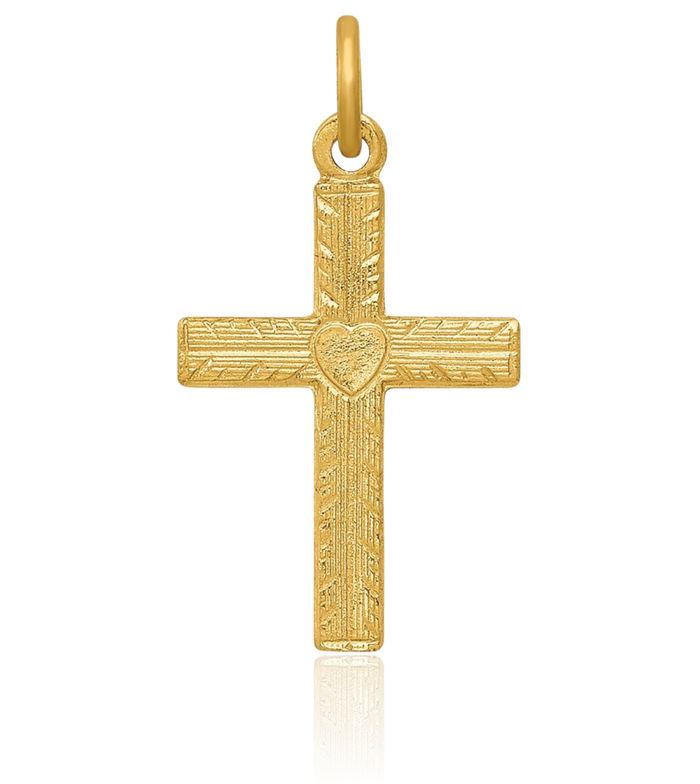 14K Solid Yellow Gold Heart Latin Mexican Holy Cross Necklace Religious Chain Pendant Jesus Christ Charm