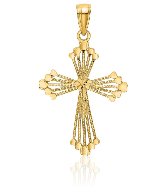 14K Solid Yellow Gold Heart Holy Cross Necklace Religious Chain Pendant Jesus Christ Charm