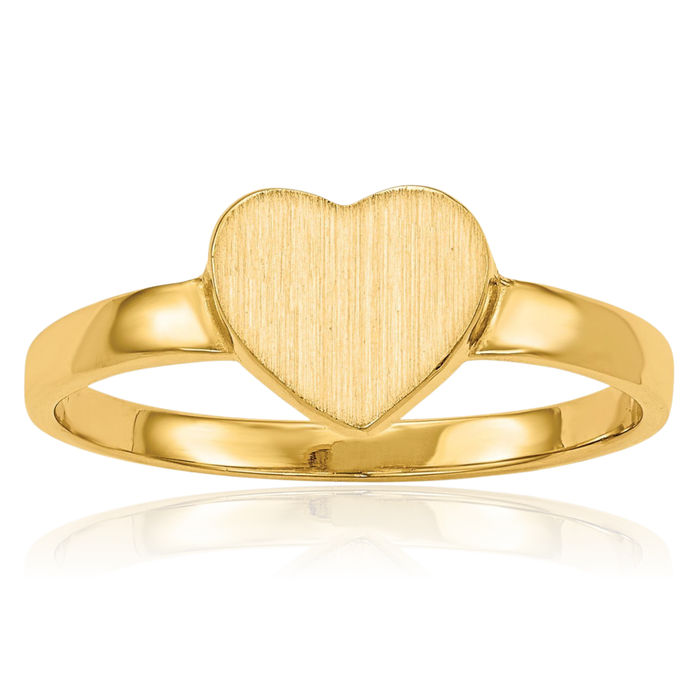 14K Solid Yellow Gold Heart Custom Engraved Signet Ring Handmade Personalized Monogram Initial Letter Band