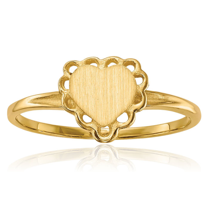 14K Solid Yellow Gold Heart Custom Engraved Signet Ring Handmade Personalized Monogram Initial Letter Band